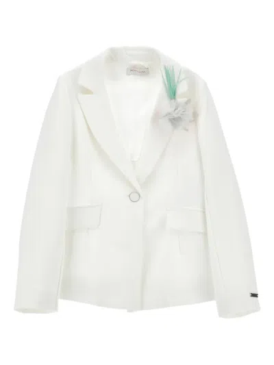 Monnalisa Kids' Flower-appliqué Blazer In White