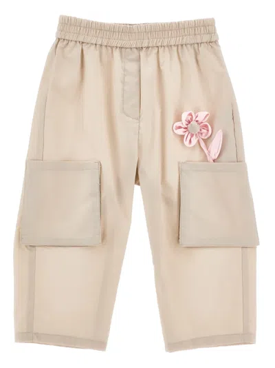Monnalisa Babies' 花卉贴花工装裤 In Neutral