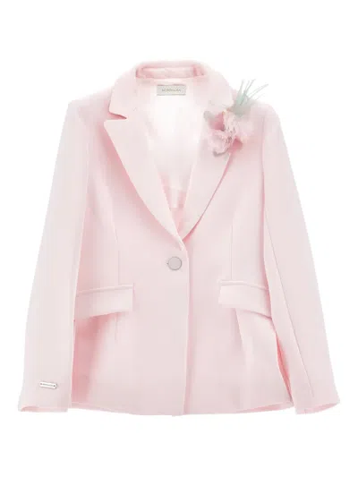 Monnalisa Kids' Flower-appliqué Flap-pocket Blazer In Pink
