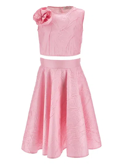 Monnalisa Kids' Flower-appliqué Skirt Set In Pink
