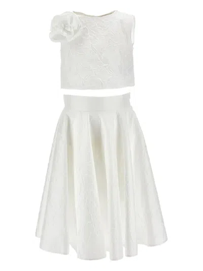 Monnalisa Kids' Flower-appliqué Skirt Set In White