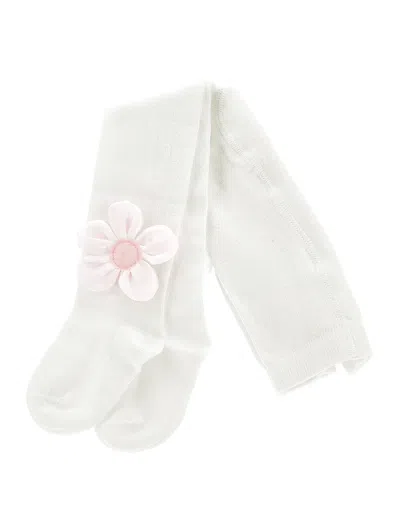Monnalisa Kids'   Flower Cotton Tights In Cream