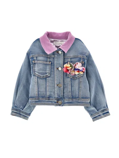 Monnalisa Kids'  Flower Denim Jacket In Blue