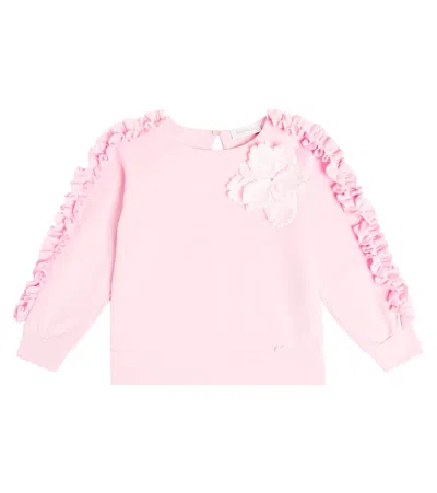 Monnalisa Kids' Flower-detail Cotton And Linen Sweatshirt In Pink