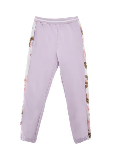 Monnalisa Kids'   Flower Fleece Joggers In Wisteria