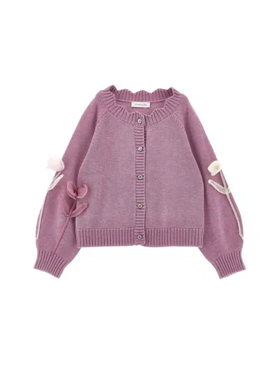 Monnalisa Kids'   Flower Inlay Cardigan In Blush Pink