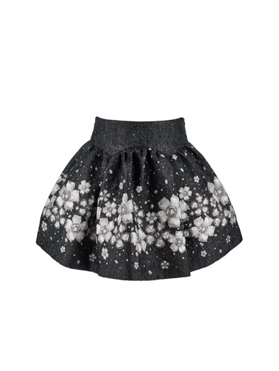 Monnalisa Babies'   Flower Skirt With Jeweled Frill In Black