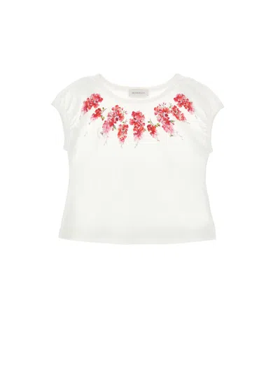 Monnalisa Kids'   Flower T-shirt In White
