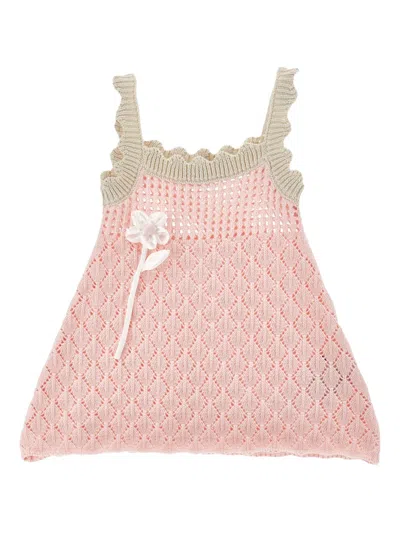 Monnalisa Babies' Flower-appliqué Ruffled Dress In Pink