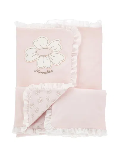 Monnalisa Flower-patch Ruffled Blanket In Pink