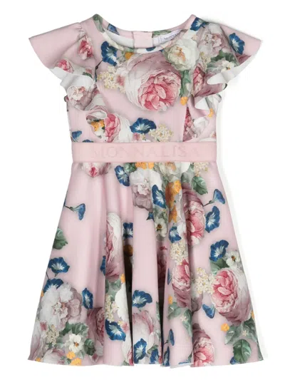 Monnalisa Kids' Flroal-print Flared Dress In Pink