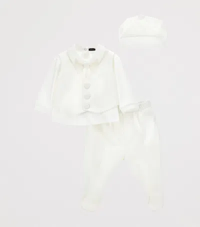 Monnalisa Kids' Formal Shirt, Waistcoat, Trousers, Hat And Bow Tie Set In White