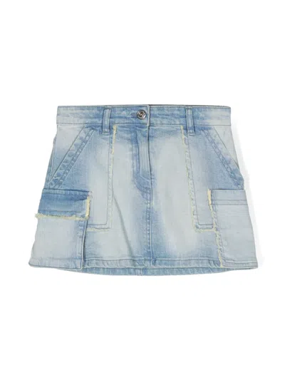 Monnalisa Kids' Frayed-detail Denim Skirt In Blue