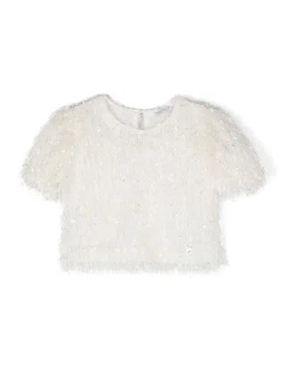 Monnalisa Kids' Fringe-detail Short-sleeve Blouse In White