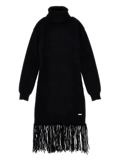 Monnalisa Kids' Fringed Knitted Dress In Black