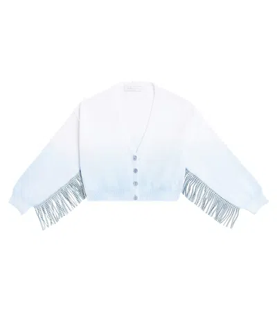 Monnalisa Kids' Fringed Ombré Cotton Cardigan In Blue