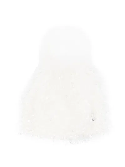 Monnalisa Kids' Fringed Pompom Beanie In White