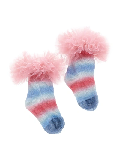 Monnalisa Kids'   Frou Frou Socks In Pink  + Light Blue