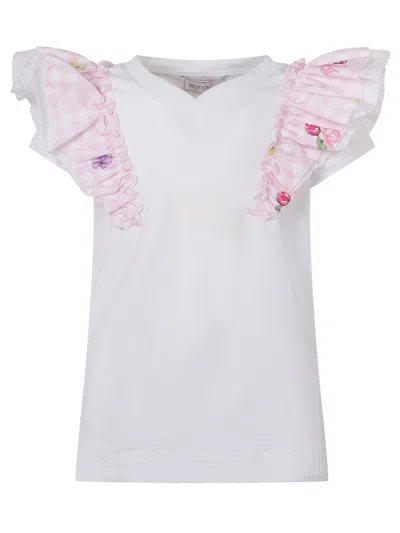 Monnalisa Frou Frou T-shirt In Bianco-rosa Fairytale