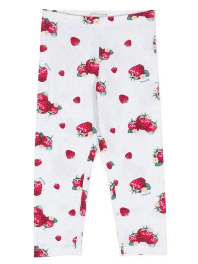 Monnalisa Kids' Fruit-print Elasticated-waistband Leggings In White,red