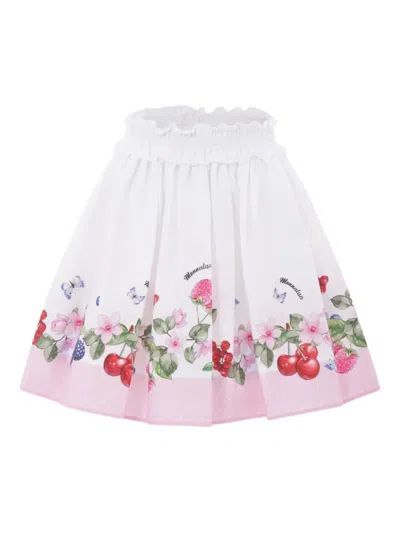 Monnalisa Kids' Fruit-print Pleated Skirt In White