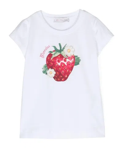 Monnalisa Kids' Fruit-print Round-neck T-shirt In White