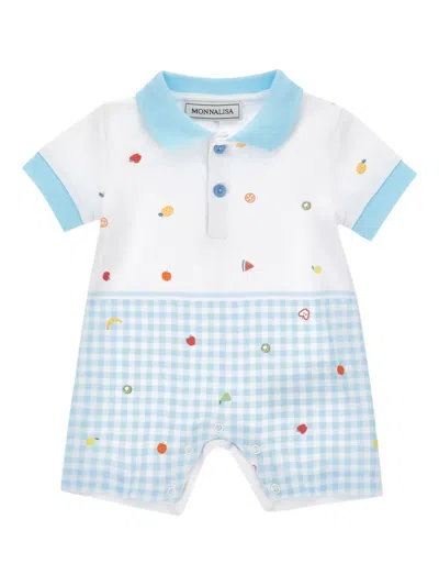Monnalisa Babies' Fruit-pattern Gingham Romper In Blue