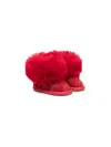Monnalisa Fur-ankle Suede Boots In Red