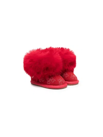 Monnalisa Babies' Fur-ankle Suede Boots In Red