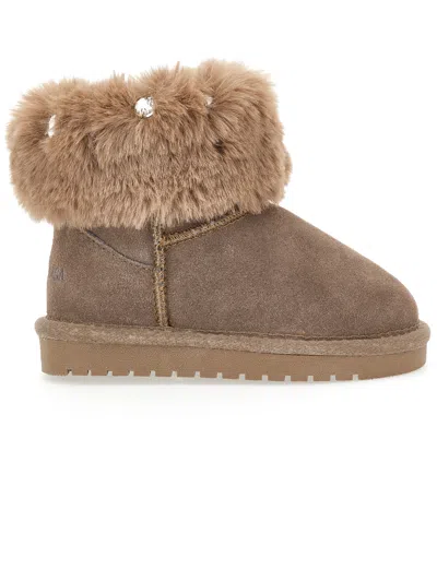 Monnalisa Kids'   Fur Boots With Rhinestones In Brown