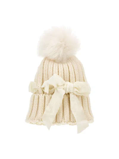 Monnalisa Babies'  Fur Bow Hat In Brown