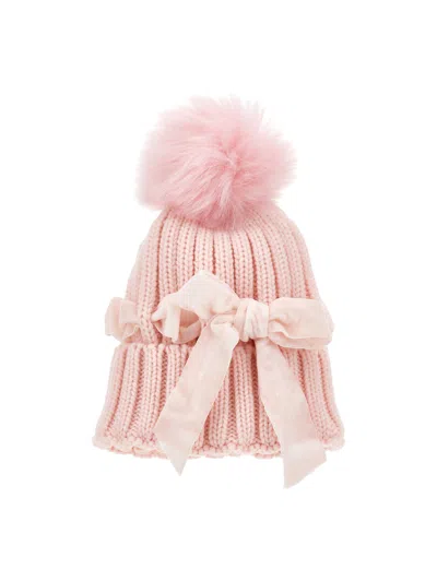 Monnalisa Babies'  Fur Bow Hat In Pink