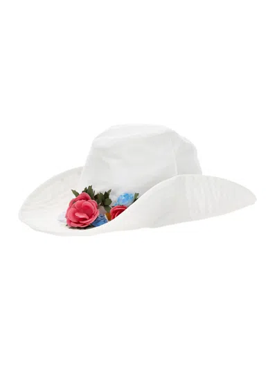 Monnalisa Kids'   Gabardine Hat With Flowers And Studs In White