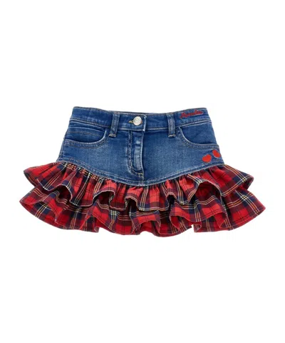 Monnalisa Kids' Jeans-minirock Herzrüschen In Blue