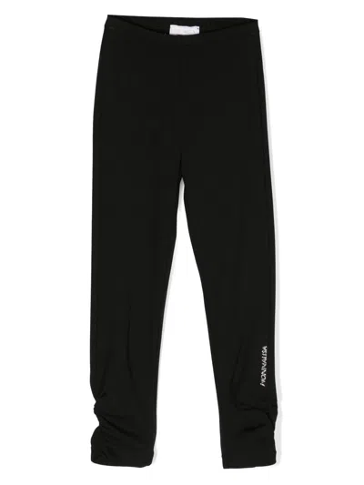 Monnalisa Kids' Gathered-detail Crystal-embellished Leggings In Black