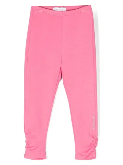 Monnalisa Kids' Gathered-detail Crystal-embellished Leggings In Pink