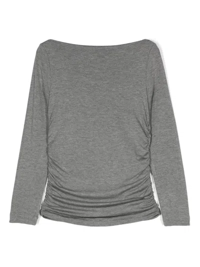 Monnalisa Kids' Gathered-detail T-shirt In Grey
