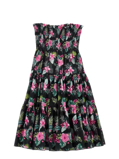 Monnalisa Kids'   Gathered Jungle Muslin Dress In Black
