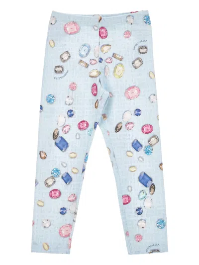 Monnalisa Kids' Gemstone-print Leggings In Blue