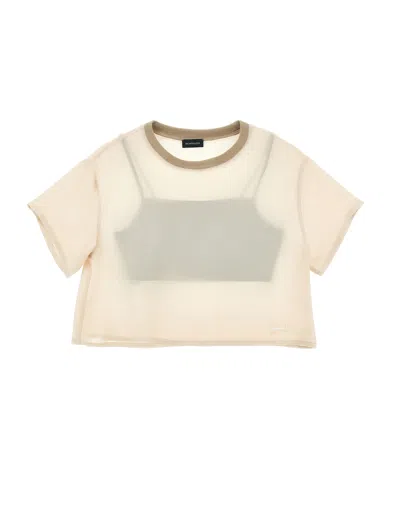 Monnalisa Kids' Georgette-t-shirt Mit Oberteil In Beige