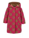 Monnalisa Polka Dot Boiled Wool Coat In Fuchsia + Ecrù