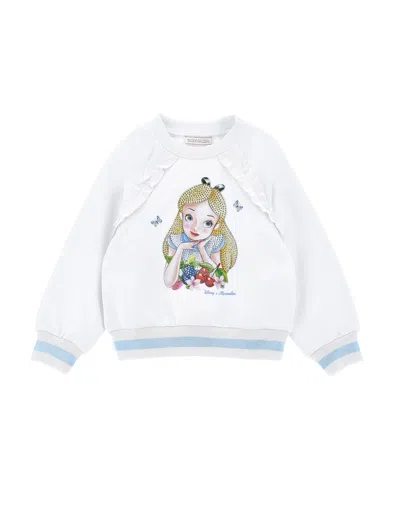 Monnalisa Kids' Geschlossenes Sweatshirt Mit Alice-strasssteinen In White