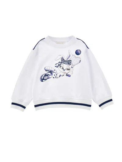 Monnalisa Kids' Geschlossenes Sweatshirt Mit Hasen-print In Weiss + Blau