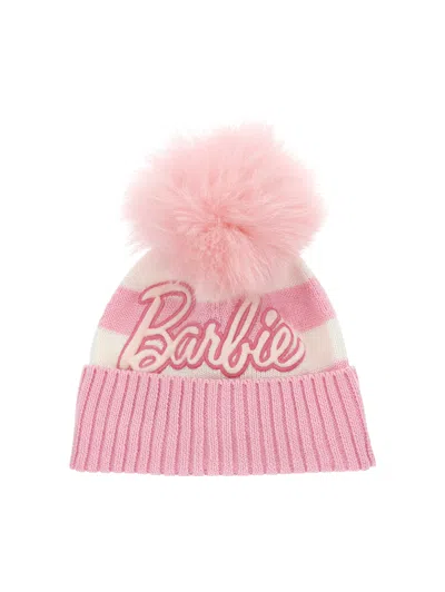 Monnalisa Kids'   Barbie™ Knitwear Striped Beanie In Panna + Rosa Fairy Tail
