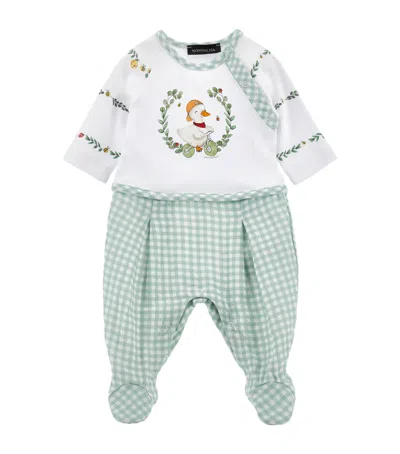 Monnalisa Kids' Cotton Duck Print Gingham All-in-one In White