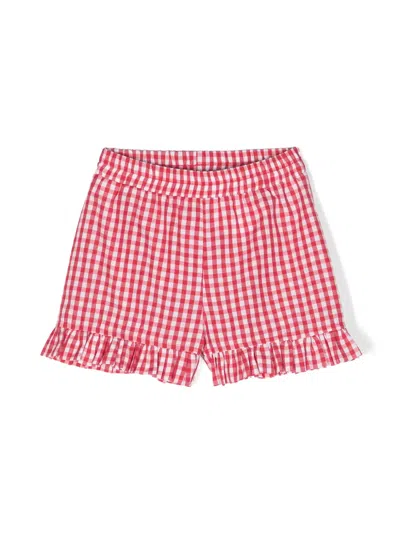 Monnalisa Babies' Gingham-check Cotton Blend Shorts In Red