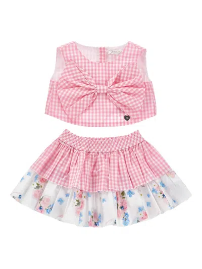 Monnalisa Babies' Gingham-pattern Skirt Set In Pink