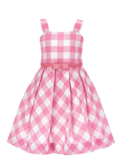 Monnalisa Kids'   Gingham Poplin Dress In White + Fuchsia