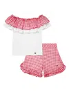 Monnalisa Girls Gingham Shorts Set In 白色