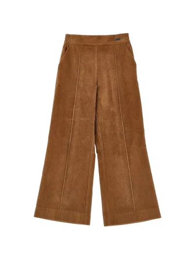 Monnalisa Girl Corduroy Wide-leg Pants In Beige